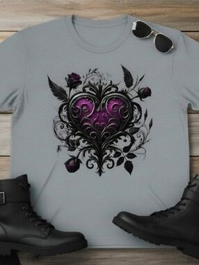 Gothic Baroque Heart Tee • Purple Ornate Heart Shirt • Dark Romantic Graphic Top